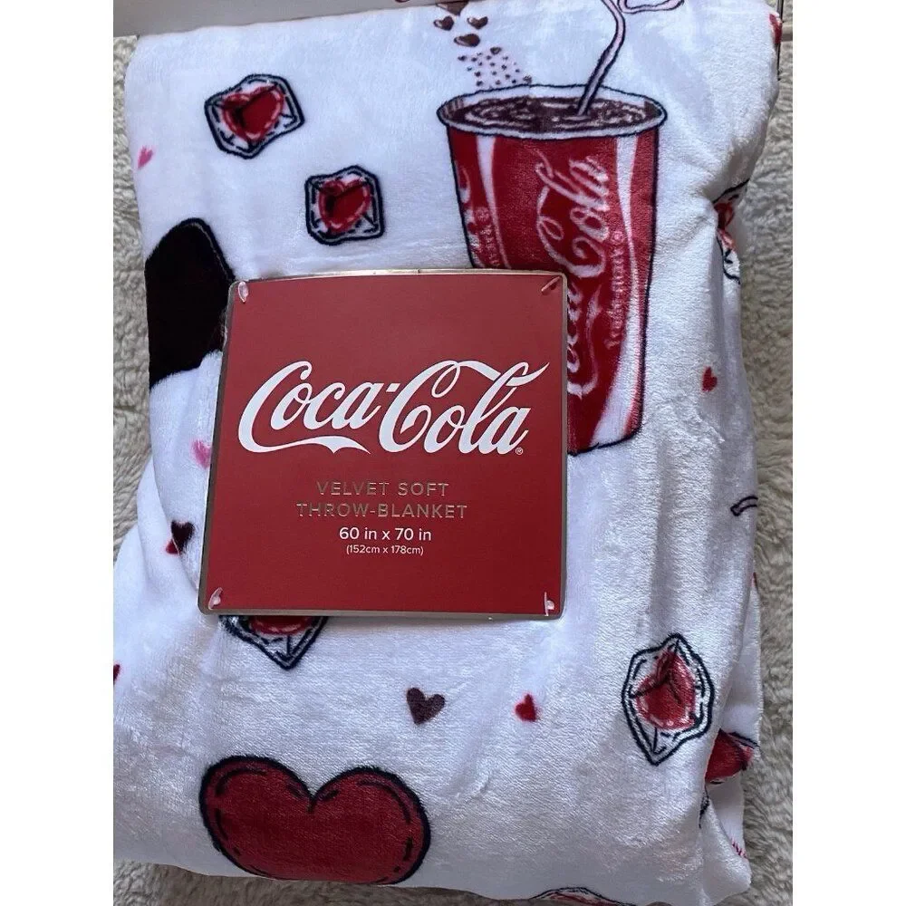 Coca Cola Bottle To Cup Heart Ice Cubes Valentines Throw‎ Blanket 60 X 70” NEW
